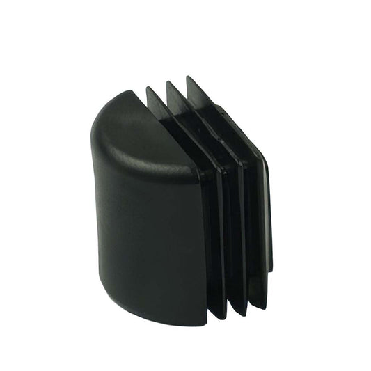 Plastic square profiled head tube inserts in black LDPE for feet or closures with angled leg profile