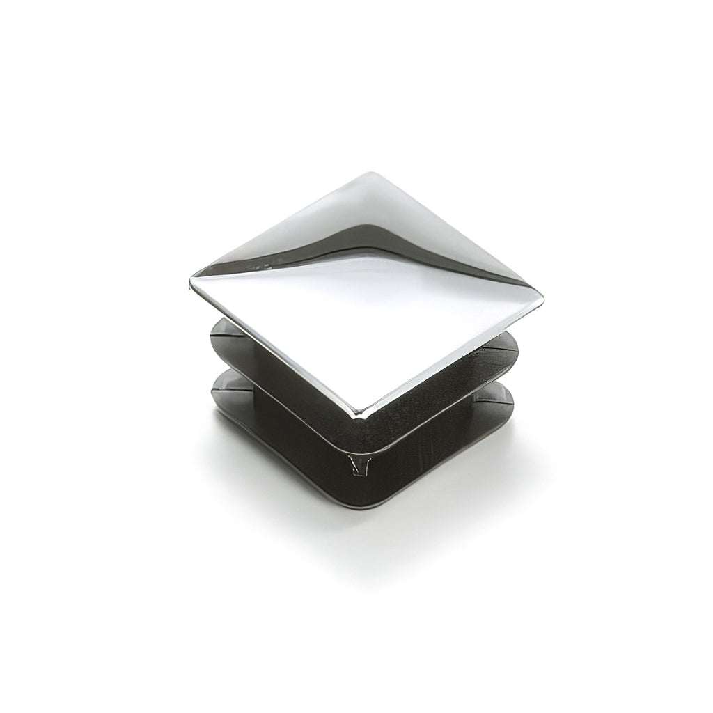 Plastic chrome square tube inserts with decorative metal caps and low profile finish