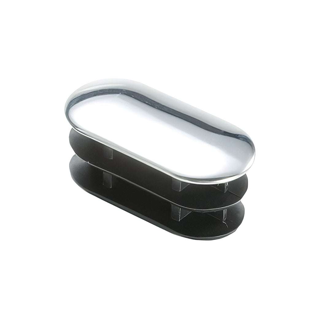 Plastic chrome flat sided oval tube insert with decorative metal cap and low profile finish