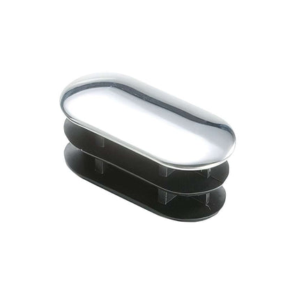 Plastic chrome flat sided oval tube insert with decorative metal cap and low profile finish