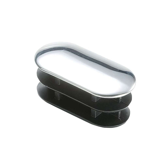 Plastic chrome flat sided oval tube insert with decorative metal cap and low profile finish