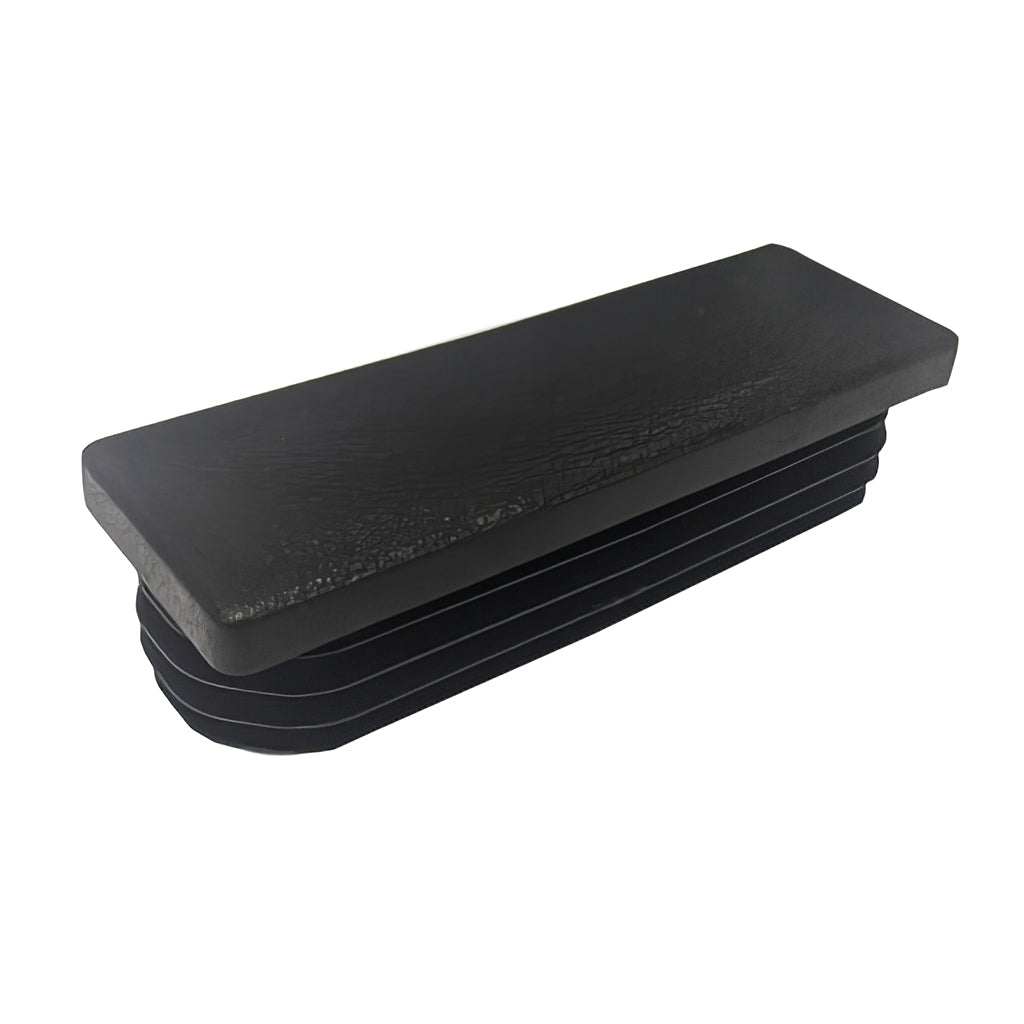 Plastic rectangular metric tube inserts sealing open ends of rectangular tubing for protection and professional finish