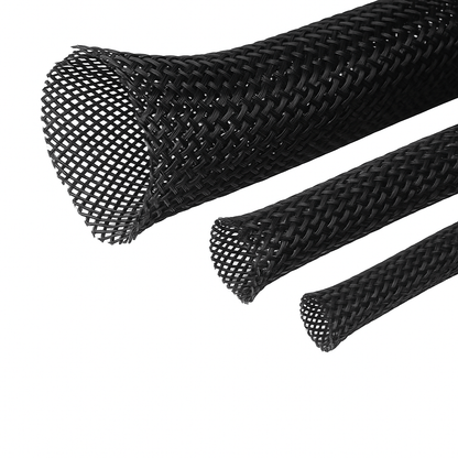 Braided expandable sleeving made from PET mesh protecting cable bundles with flexible, abrasion-resistant design
