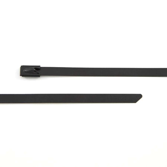 Epoxy resin coated stainless steel cable ties in black for marine and industrial use