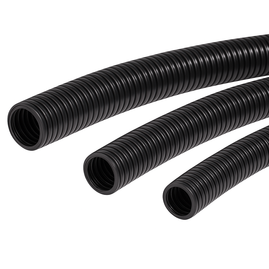 Non-split conduit heavy-duty nylon corrugated sleeving for IP68 cable protection in industrial and marine applications