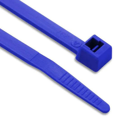 Blue coloured nylon cable ties bundled together for cable management and fastening tasks