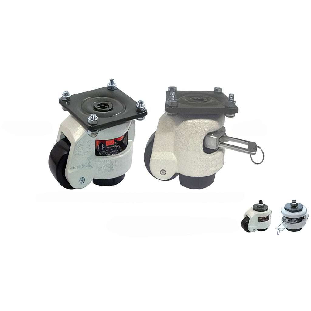Footmaster Castors heavy-duty plate mounted levelling castor with swivel wheel and adjustable foot for stable equipment positioning