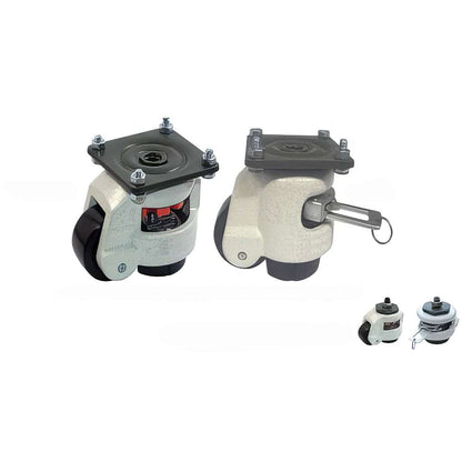Footmaster Castors heavy-duty plate mounted levelling castor with swivel wheel and adjustable foot for stable equipment positioning