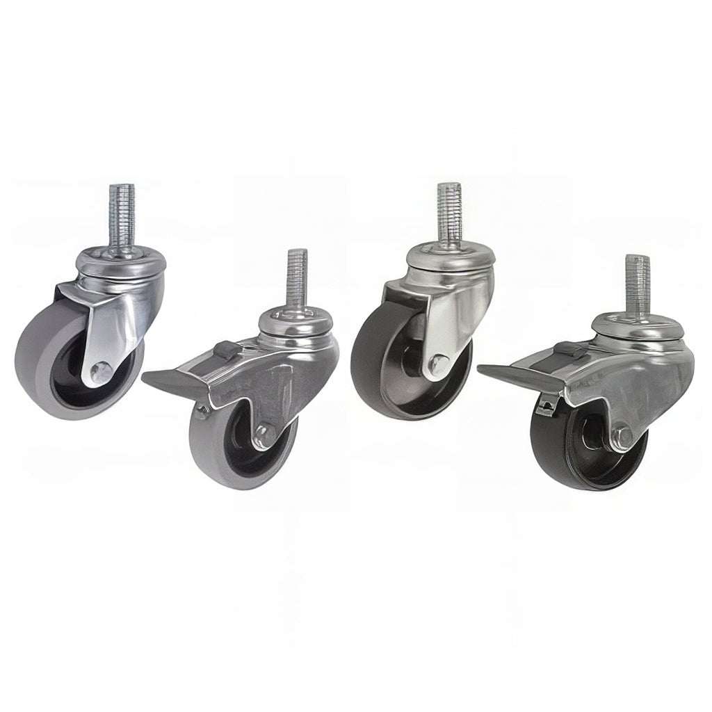 Light duty 50mm swivel stud fitting castors with M10 threaded stem and grey synthetic non-marking wheels