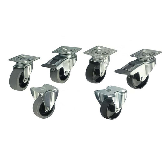 50 mm light duty plate mounted castor supporting 35 kg with swivel and fixed wheel options