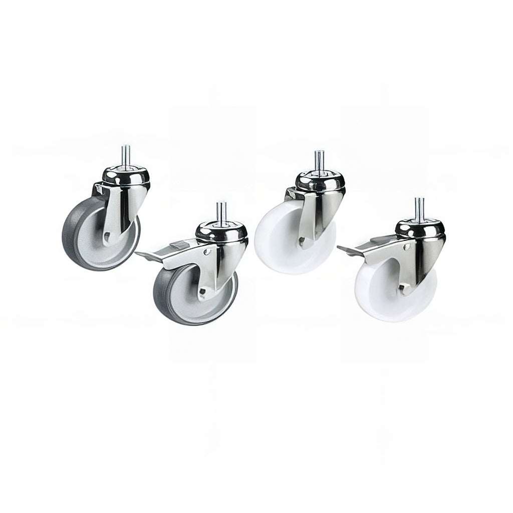 Light duty castors with grey synthetic tyre and total stop brake for furniture and equipment