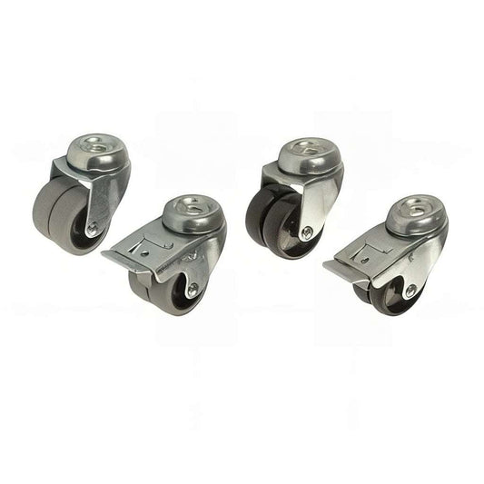 Light duty twin wheel single bolt hole castors with 70kg load capacity and grey synthetic rubber tyres