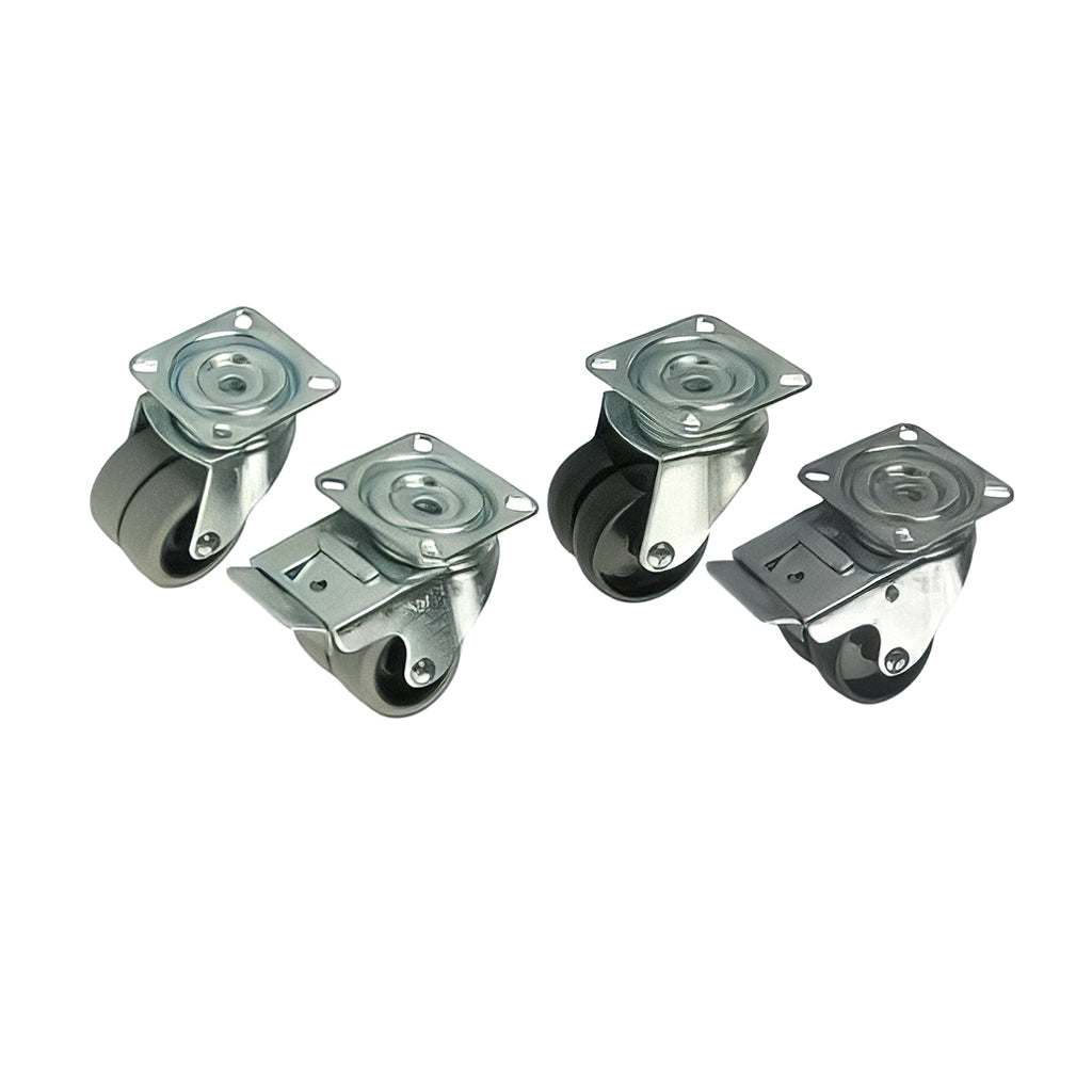 Light Duty Double Twin Wheel plate mounted castors with 70 kg load capacity for smooth indoor equipment movement