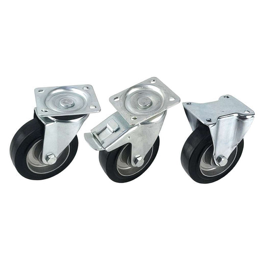 Medium duty plate mounted castor with black rubber tyre and aluminium wheel, swivel and fixed options, 180-500kg capacity