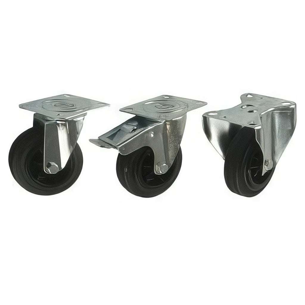 Medium heavy duty plate fitting castor with black rubber plastic wheel 50-200kg industrial use