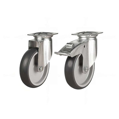 Light duty grey non-marking rubber plate mounted castors for smooth, quiet rolling and floor protection