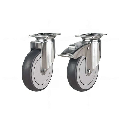 Light Duty Grey Synthetic Rubber Plate Mounted Castors with non-marking tyres and 90-130 kg load capacity