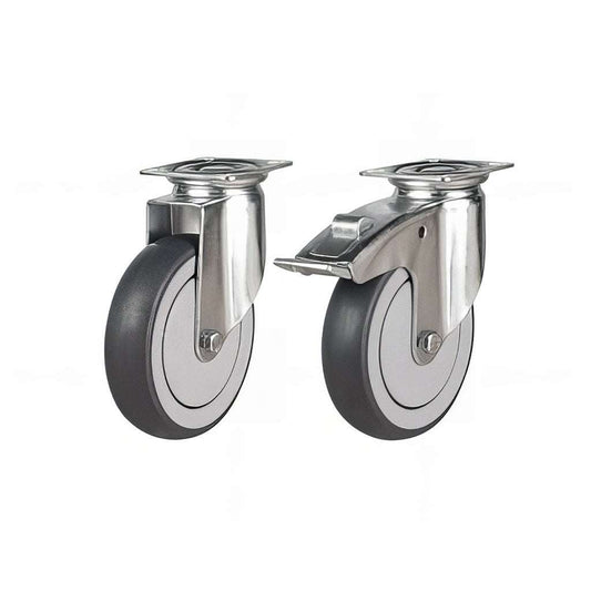 Light Duty Grey Synthetic Rubber Plate Mounted Castors with non-marking tyres and 90-130 kg load capacity