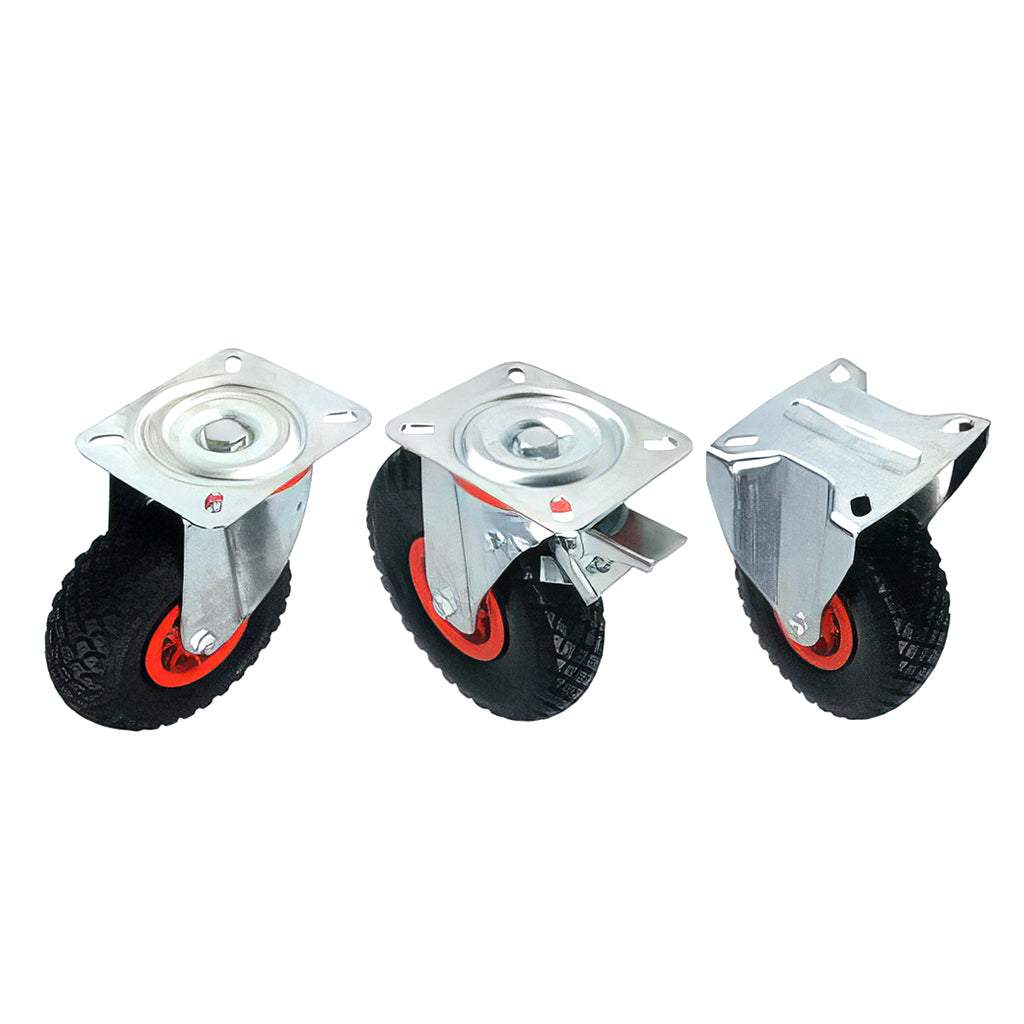 Medium duty plate fitting castor with puncture proof tyre and steel wheel 70-120kg zinc plated frame