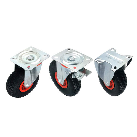 Medium duty plate fitting castor with puncture proof tyre and steel wheel 70-120kg zinc plated frame