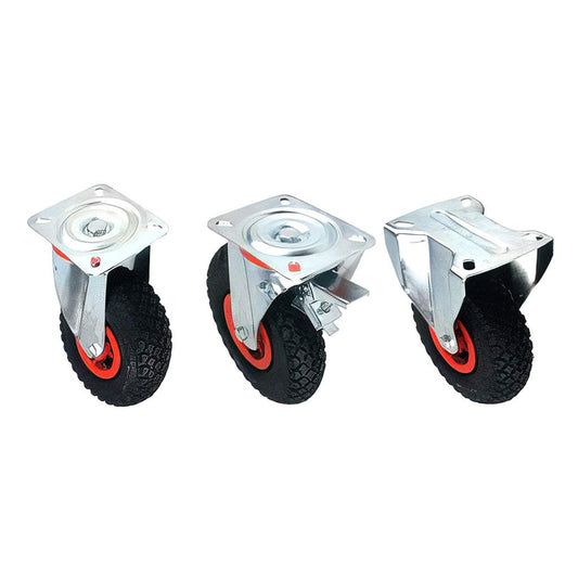 Medium duty plate fitting castor with zinc plated steel frame and puncture proof tyre