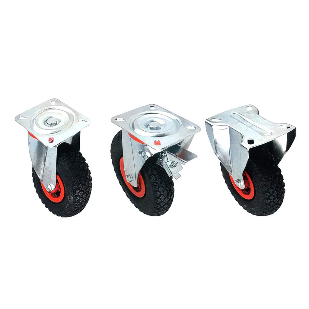 Medium duty plate fitting castor with pneumatic tyre and zinc plated steel frame