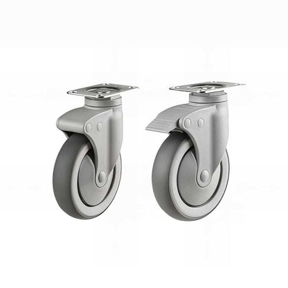 Light Duty Non-Marking Plate Mounted Castors with grey rubber wheels for 75-110 kg load capacity and smooth swivel mobility