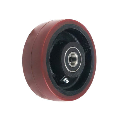 Heavy duty wheel with brown polyurethane tyre and cast iron centre for heavy load industrial use