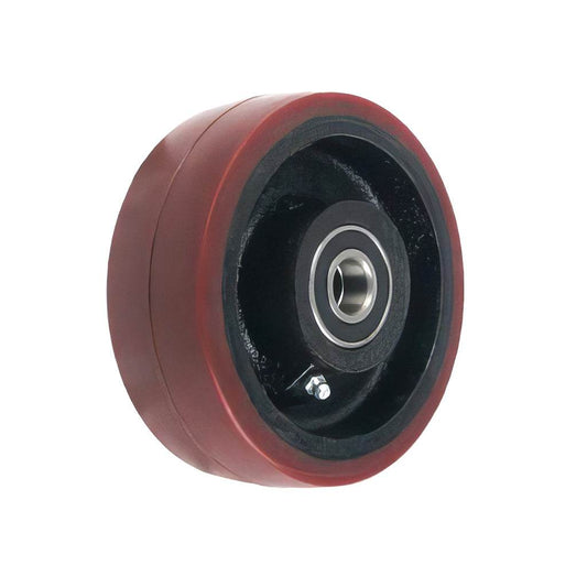 Heavy duty wheel with brown polyurethane tyre and cast iron centre for heavy load industrial use