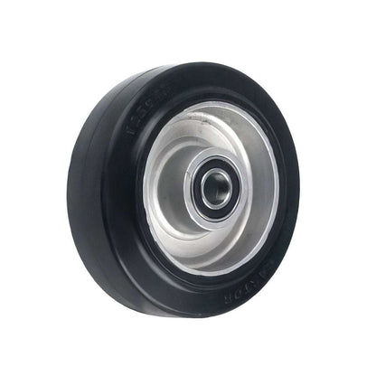 Medium heavy duty wheel with elastic rubber tyre and aluminium centre supporting 125 to 800 kg load
