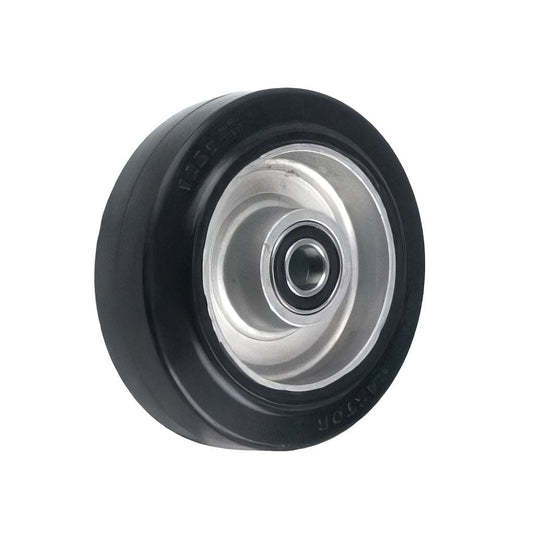 Medium heavy duty wheel with elastic rubber tyre and aluminium centre supporting 125 to 800 kg load