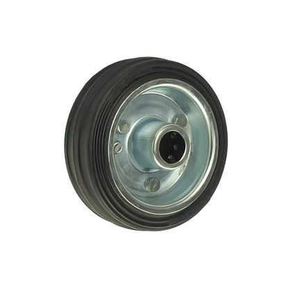 Medium Duty Wheel with black rubber tyre, steel centre, and roller bearing supporting 50-300kg loads