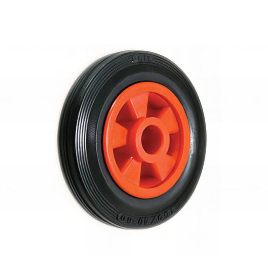 Medium/Heavy Duty Wheel with black rubber tyre and red plastic centre, supporting 120-350kg load