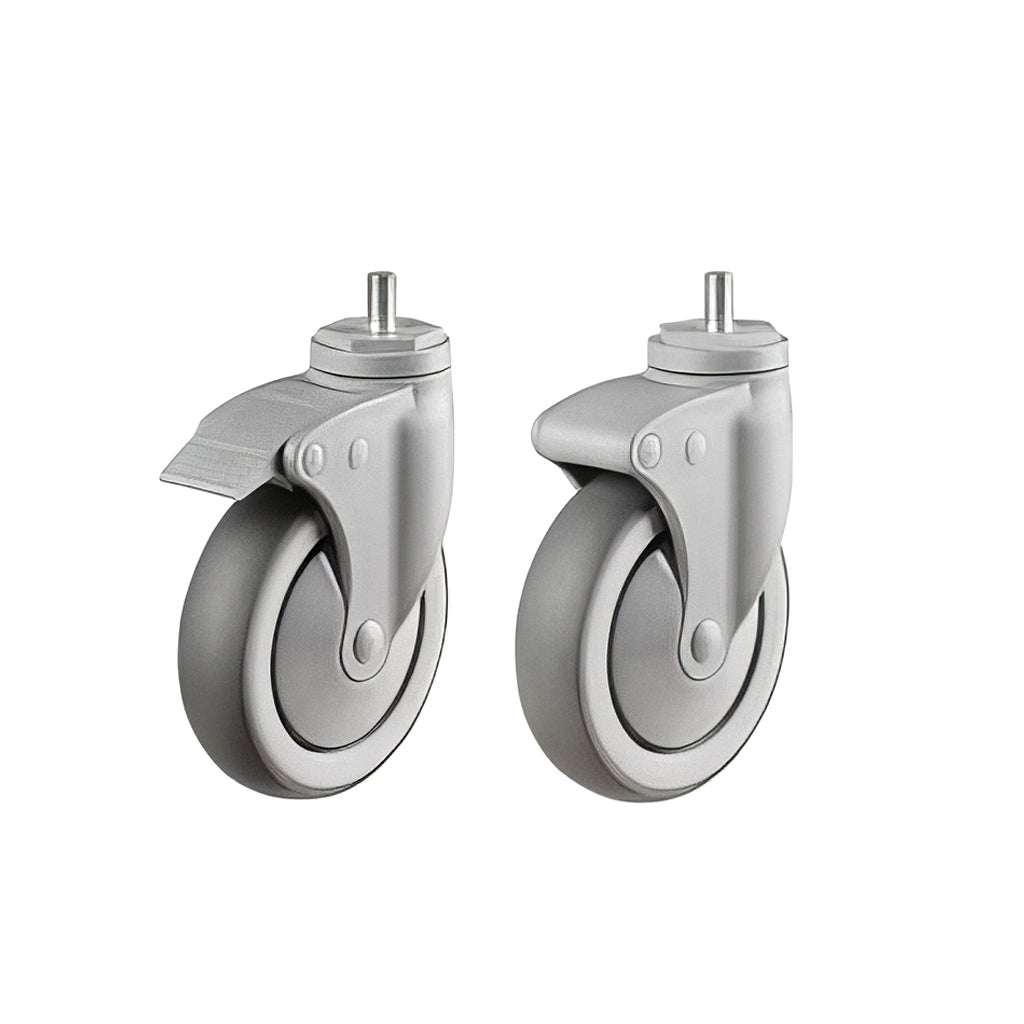 Light duty non marking threaded stem castors with synthetic rubber wheels and nylon brackets, 75-110kg load rating
