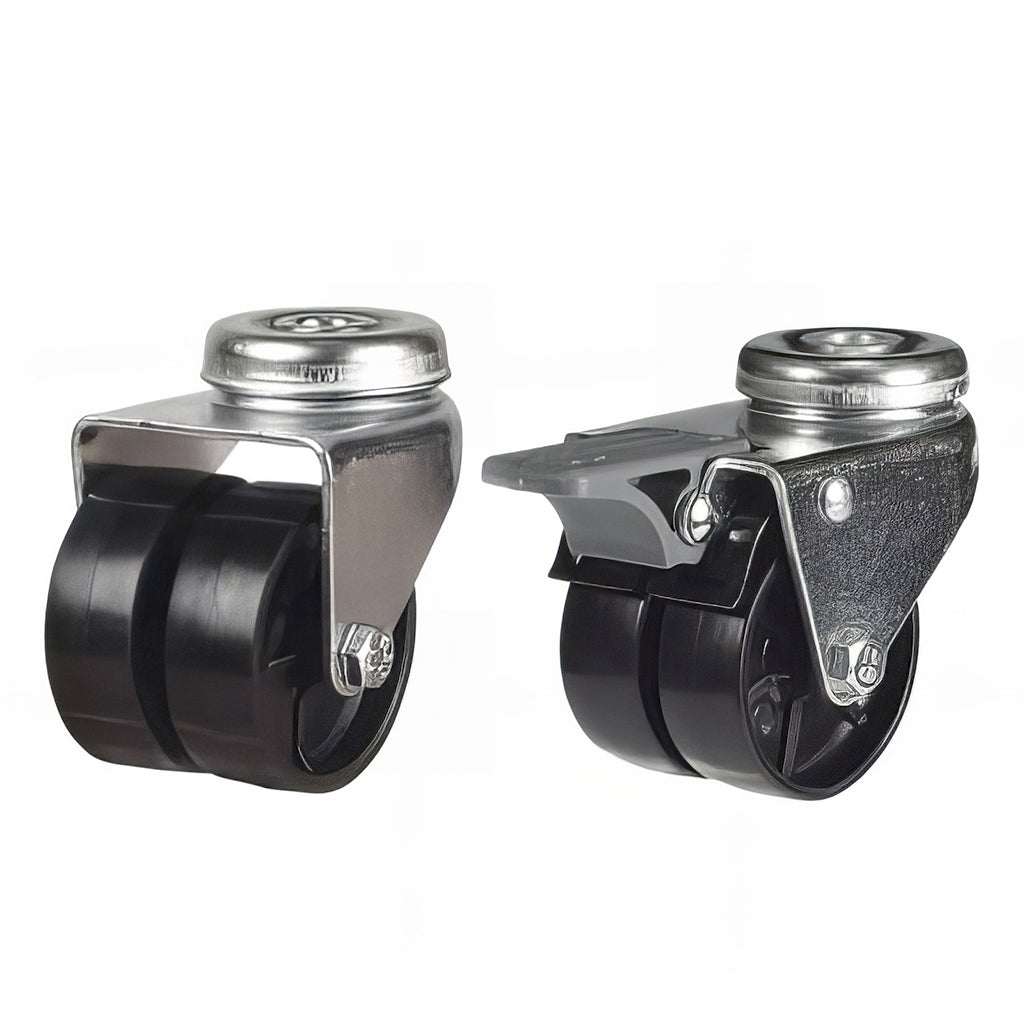 Light duty twin wheel nylon single bolt hole castor with 60kg load rating and zinc-plated finish