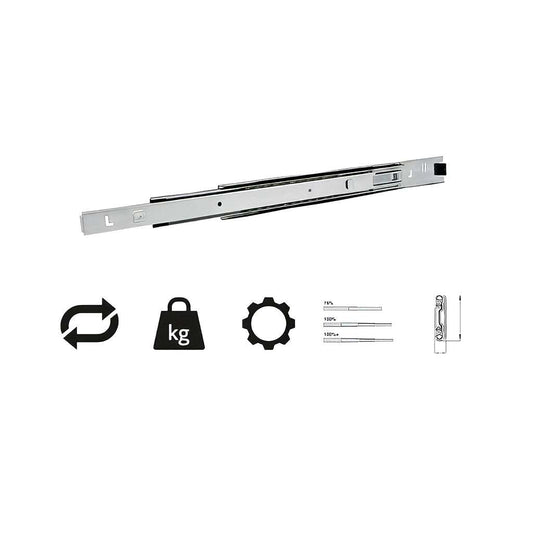 Medium duty telescopic drawer slides full extension 45kg capacity bright zinc plated steel pair side mounted