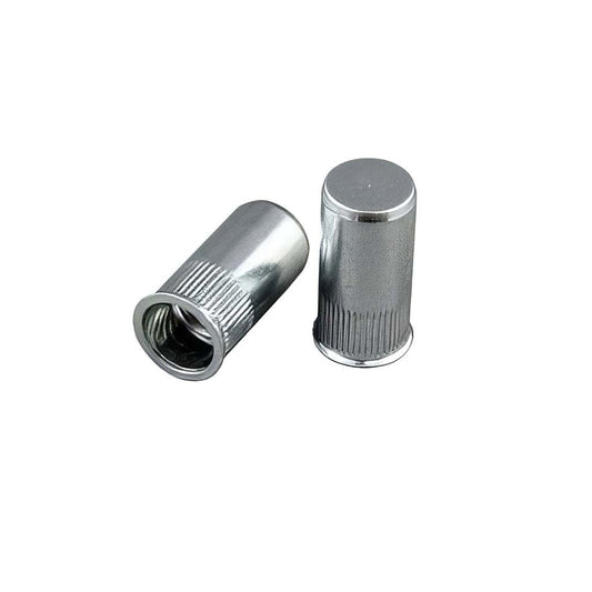 Flange head closed end threaded rivet insert nut with female blind tubular body for sheet metal