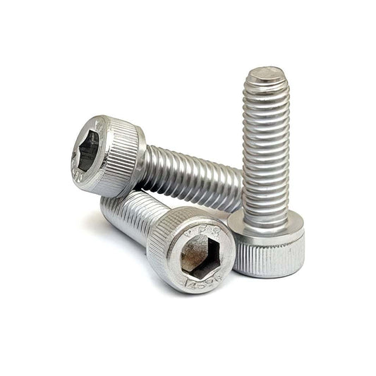 Socket head cap screws made of Grade 12.9 high tensile zinc-plated steel with cylindrical heads.
