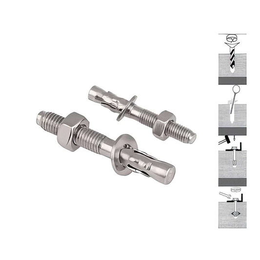 Through bolt masonry anchor installed in concrete wall for heavy duty fastening