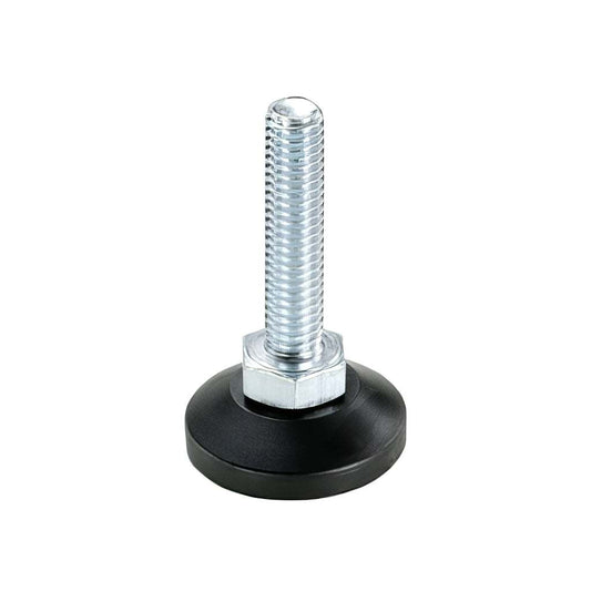 Medium duty static/articulating adjustable foot with black nylon base and steel stud