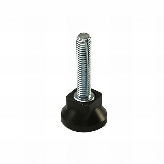 Light duty adjustable foot with black nylon base and BZP steel stud for furniture and merchandising applications