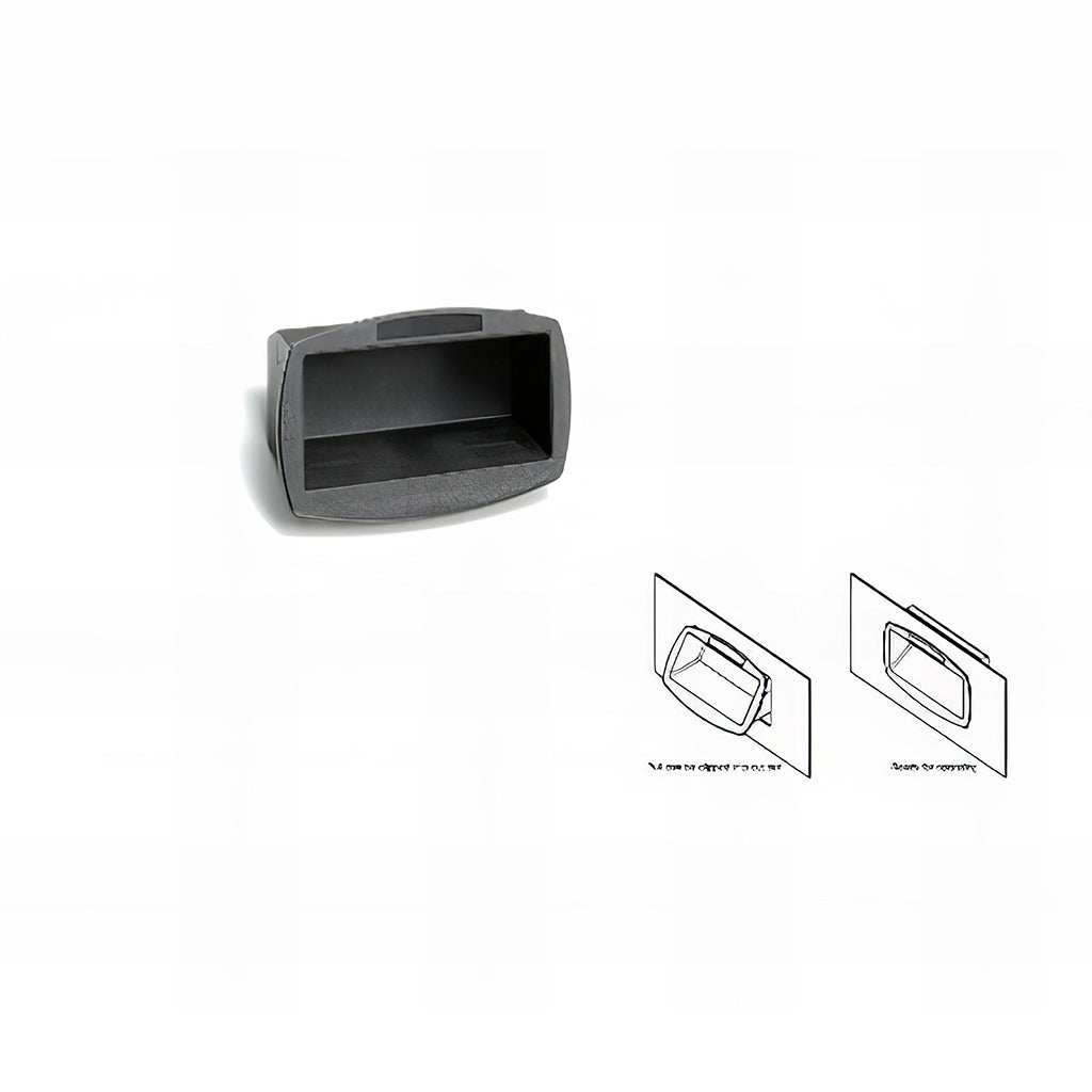 Plastic snap in flush fit pull handle installed in cut hole without tools