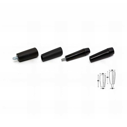 Threaded tapered handle in thermoplastic and thermoset material male and female threaded design