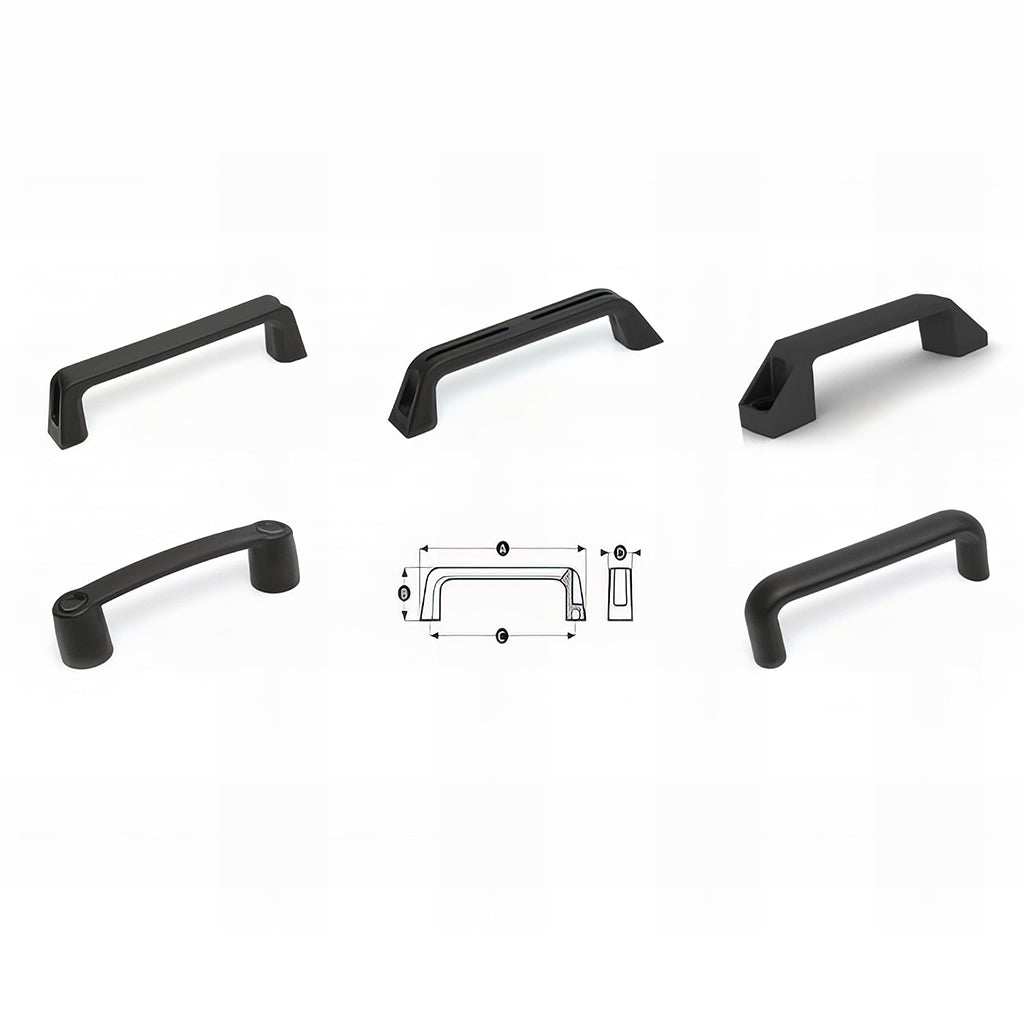 Nylon bridge handles with rear and front mount threads