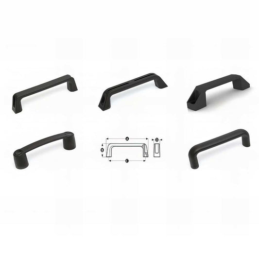 Nylon bridge handles with rear and front mount threads