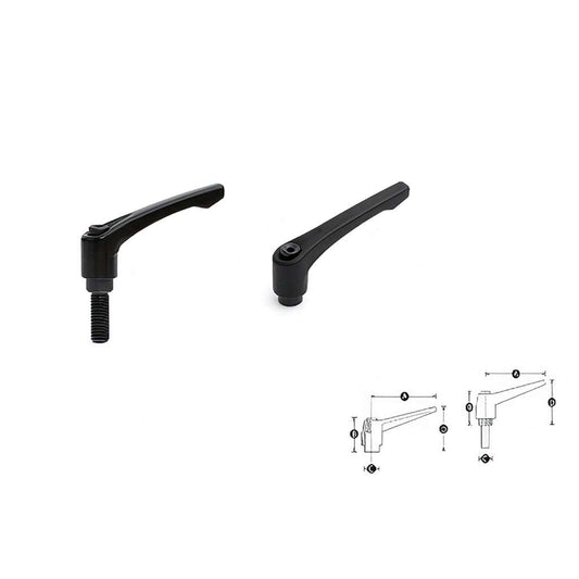 Allen key push button index clamping lever with reinforced nylon and die cast steel options