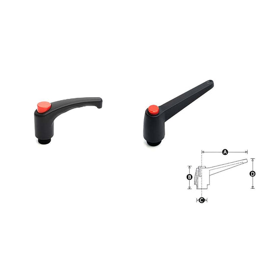Push button female nylon index clamping lever with red button and reinforced nylon handle
