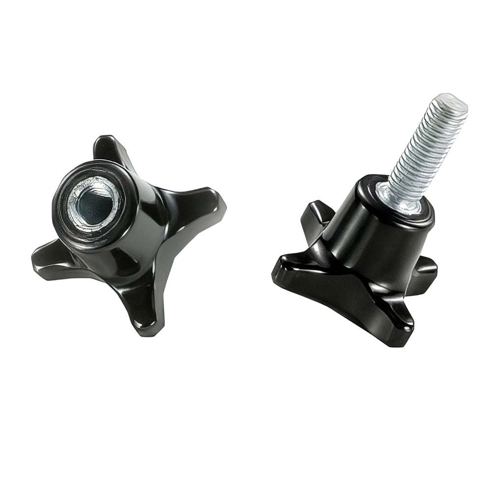 Black thermoset male/female cross pattern handwheel with durable heat-resistant material and high gloss finish