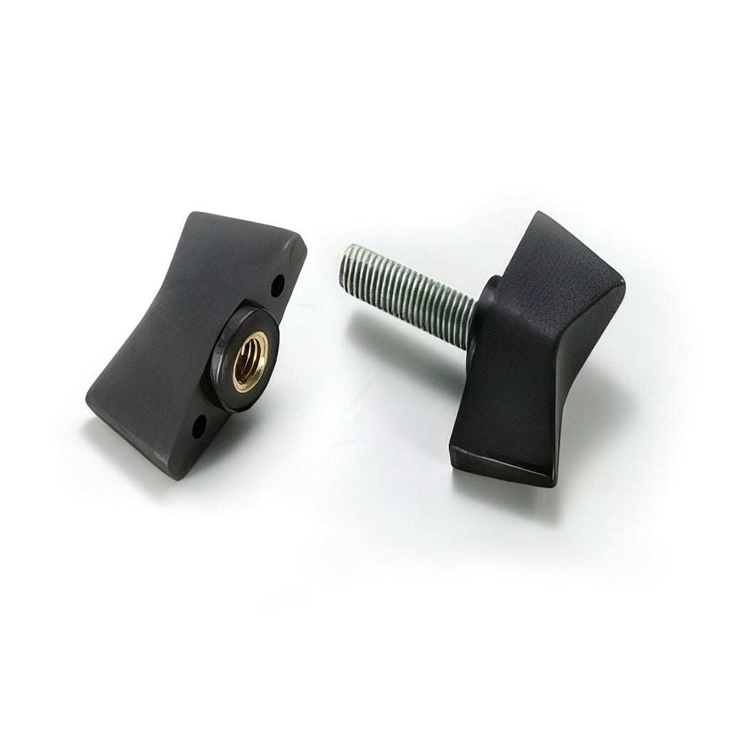 Black two lobe wing handknob with nylon head and BZP steel thread for locking and adjusting