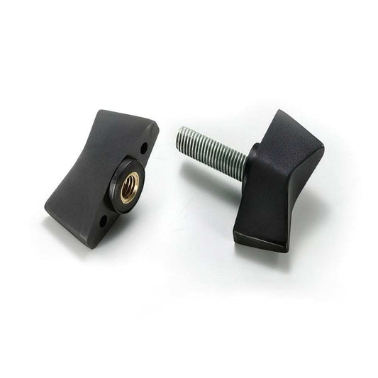 Black two lobe wing handknob with nylon head and BZP steel thread for locking and adjusting